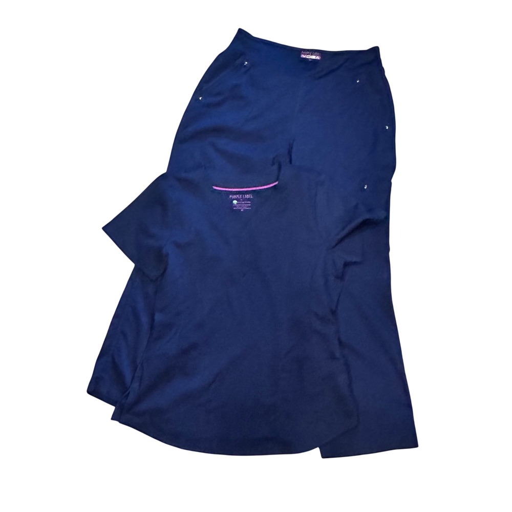 Healing Hands Purple Label Yoga Scrub Set Women's Size M Navy Blue Top & Pants